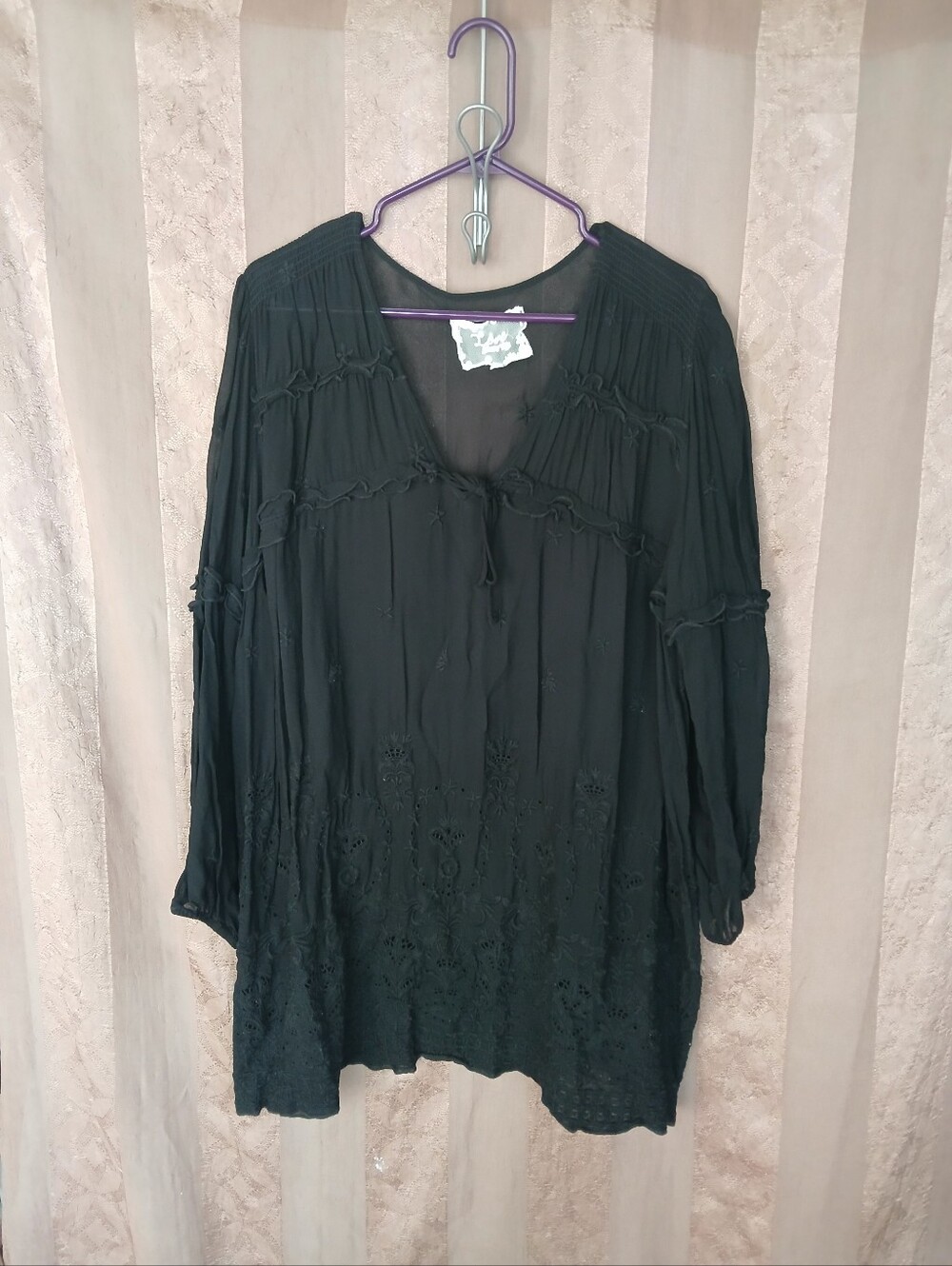 💎 LOVE Johnny Was Women's Top Black Eyelet Embroidered Peasant Tunic 0478 - Picture 11 of 12